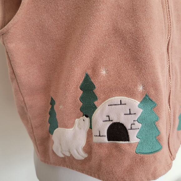 Vintage Christopher & Banks Winter Vest Polar Bear Igloo Applique Women Large - Picture 7 of 11
